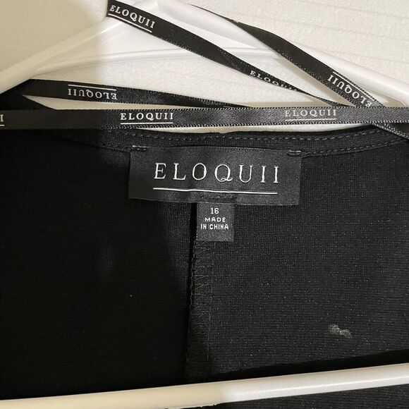 Eloquii Asymmetrical Top 3/4 Sleeve V Neck Black Size 16 Career Office Casual - Picture 3 of 7